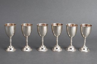 Sterling Silver Cordials w Ribbed Stems, Set of 6