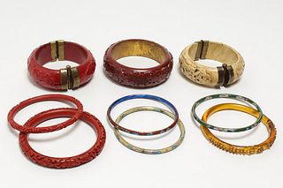 Chinese Cinnabar & Cloisonne Bracelets, Etc.