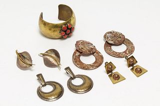 Modernist Copper, Brass, & Silver Jewelry, 5 pcs.