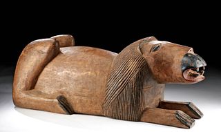 Lg / Early 20th C. African Senufo Wood Recumbent Lion