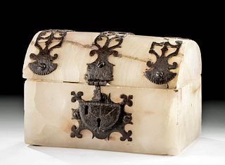 Rare 17th C. Spanish Colonial Alabaster & Iron Box