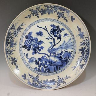 CHINESE ANTIQUE BLUE WHITE CHARGER - 18TH CENTURY