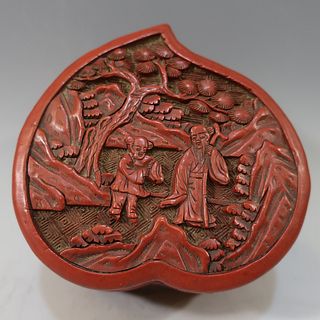 CHINESE ANTIQUE CARVED LACQUER CINNABAR BOX - 18TH CENTURY