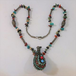 CHINESE ANTIQUE CORAL AND TURQUOISE NECKLACE