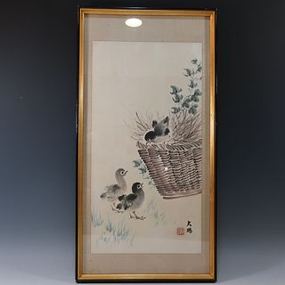 DA PENG - CHINESE WATERCOLOR ON PAPER OF CHICKS