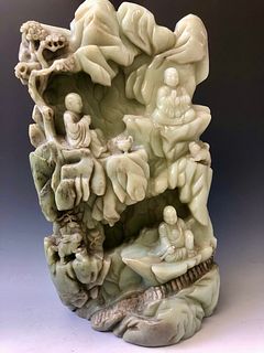 A LARGE CHINESE ANTIQUE JADE MOUNTAIN 
