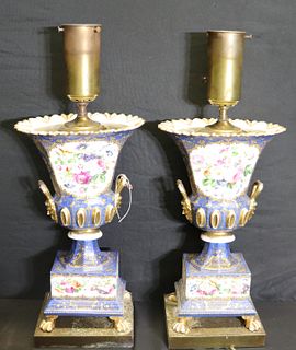 Pair Of Old Paris Porcelain Urns As Lamps