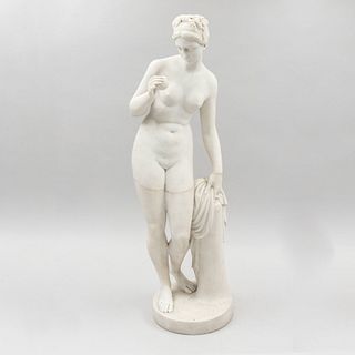 Eva con la manzana. Elaborada en alabastro. 78 cm de longitud