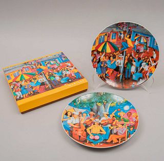 Set de platos decorativos con impresiones de José Morillo. República Dominicana, siglo XX. De la colección Arte de Café. Piezas: 2