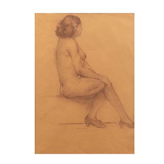 ARMANDO GARCÍA NUÑEZ. Desnudo femenino. Firmado. Carboncillo sobre papel. Enmarcado. 41 x 29 cm
