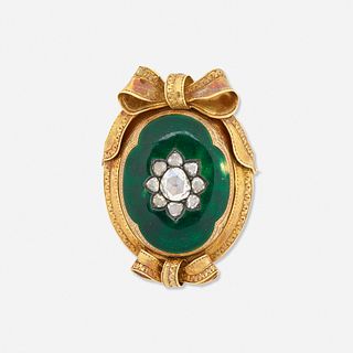 Diamond and enameled yellow gold brooch