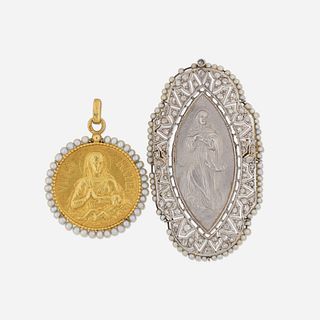 Antique religious pendant and brooch