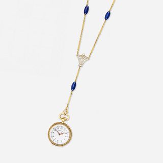 Bailey Banks & Biddle, Patek Philippe antique blue enamel and diamond and pendant watch and chain