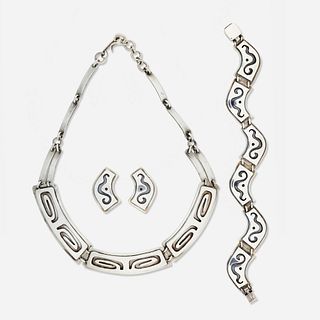 Fridl Blumenthal, Sterling silver necklace, bracelet, and earrings