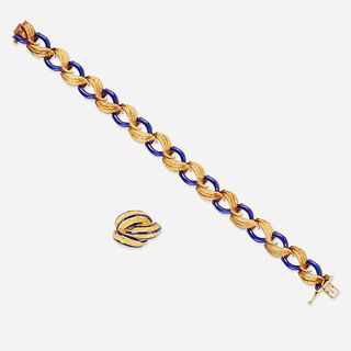 Enameled yellow gold bracelet and ring