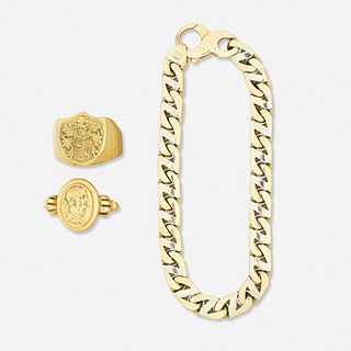 Men's gold rings and link bracelet