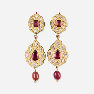 Indian, Rubellite and diamond earrings