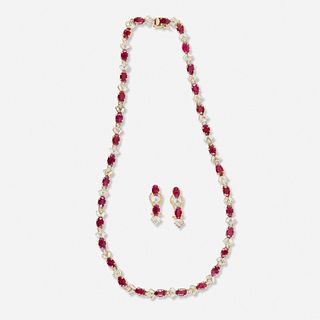 Suite of ruby and diamond jewelry