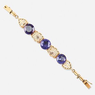 Simulated alexandrite and rose gold bracelet