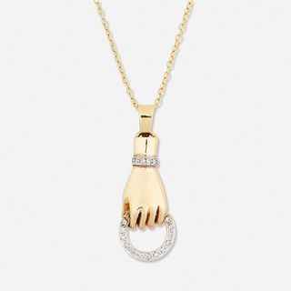 Gold and diamond hand necklace