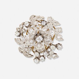 Edwardian diamond flower brooch with chain