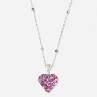 Pink sapphire and diamond heart necklace