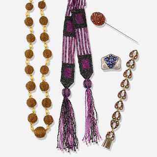 Theodor Fahrner, Brooch and bracelet (attributed) with Art Deco beaded jewelry