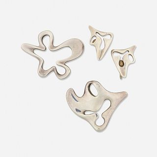 Henning Koppel Georg Jensen, Two sterling silver open-form brooches and earrings