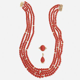 Coral necklace, ring and pendant