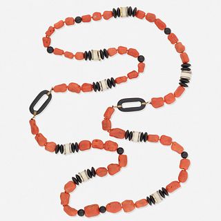Coral and black onyx bead necklace