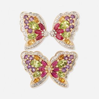 Suite of diamond and gem-set butterfly jewelry