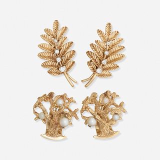 Two pairs of diamond foliate earrings