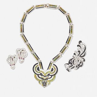 Margot de Taxco, Suite of enameled and sterling silver jewelry