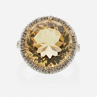Citrine, diamond, and yellow gold ring
