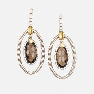 Judith Ripka Two smoky quartz, silver, and gold earrings