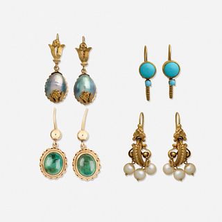 Four pairs of mid-century earrings