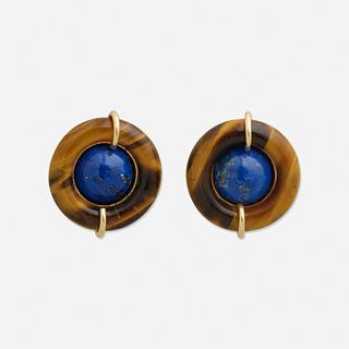 Tiffany & Co., Lapis lazuli, tiger's eye, and yellow gold ear clips