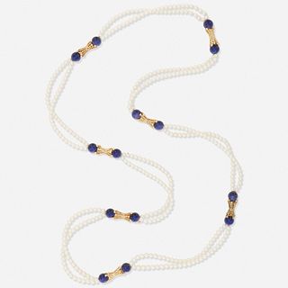 Seed pearl and lapis luzuli necklace