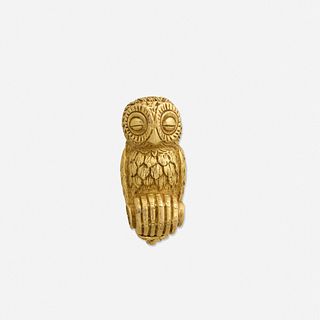 Yellow gold owl locket fob