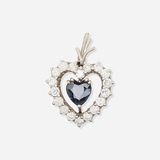 Sapphire, diamond, and white gold heart pendant
