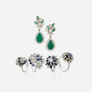 Group of gem-set rings and earrings