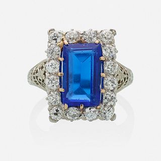 Synthetic sapphire and diamond ring