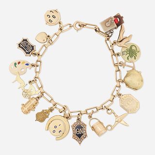 Early 20th century gold charm bracelet