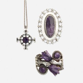 Group of silver and amethyst jewelry