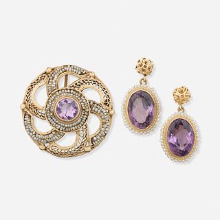 Early 20th century amethyst and seed pearl jewelry