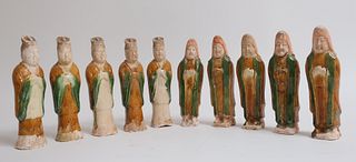 Group of Ten Tang Glazed Tomb Attendents
