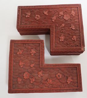 Two Carved Cinnabar Boxes