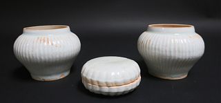 Pair Ribbed Qingbai Style Jars