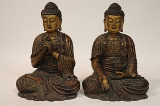 Pair of Large Bronze Buddhas