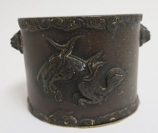 Chinese Bronze Container with Fu-dogs